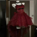 2025 Women Kawaii Ruffles Bow Suspender Princess Dresses Gothic Lolita Jsk Mini Dress Girl Sweet Fairy Party Trailing Dress