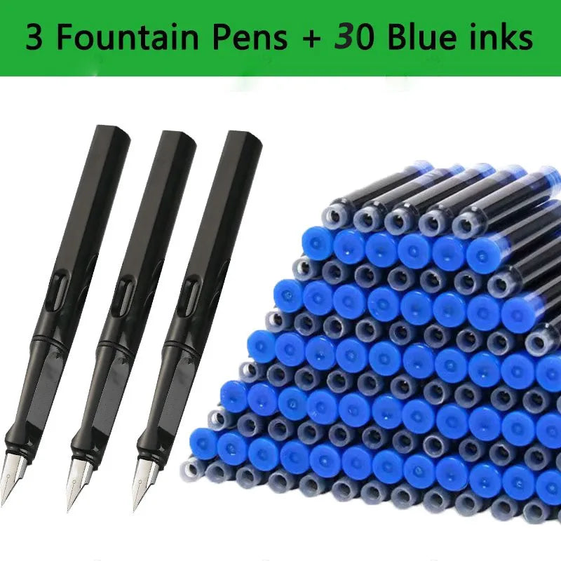 33 Pcs Kawaii Fountain Pen Replaceable Ink Set Black/Blue/Red ink EF 0.38mm School Pens Office Supplies Stationery for Writing Lootquake LLC