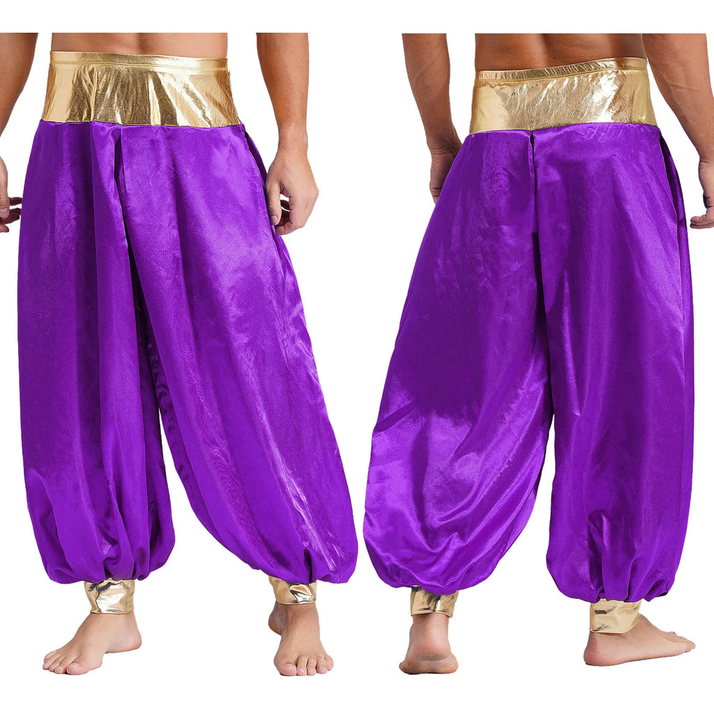 Halloween Men Arabian Indian Prince Cosplay Costume Stain Shiny Harem Trousers Arab Costume Carnival Dress Up Lantern Long Pants Lootquake LLC