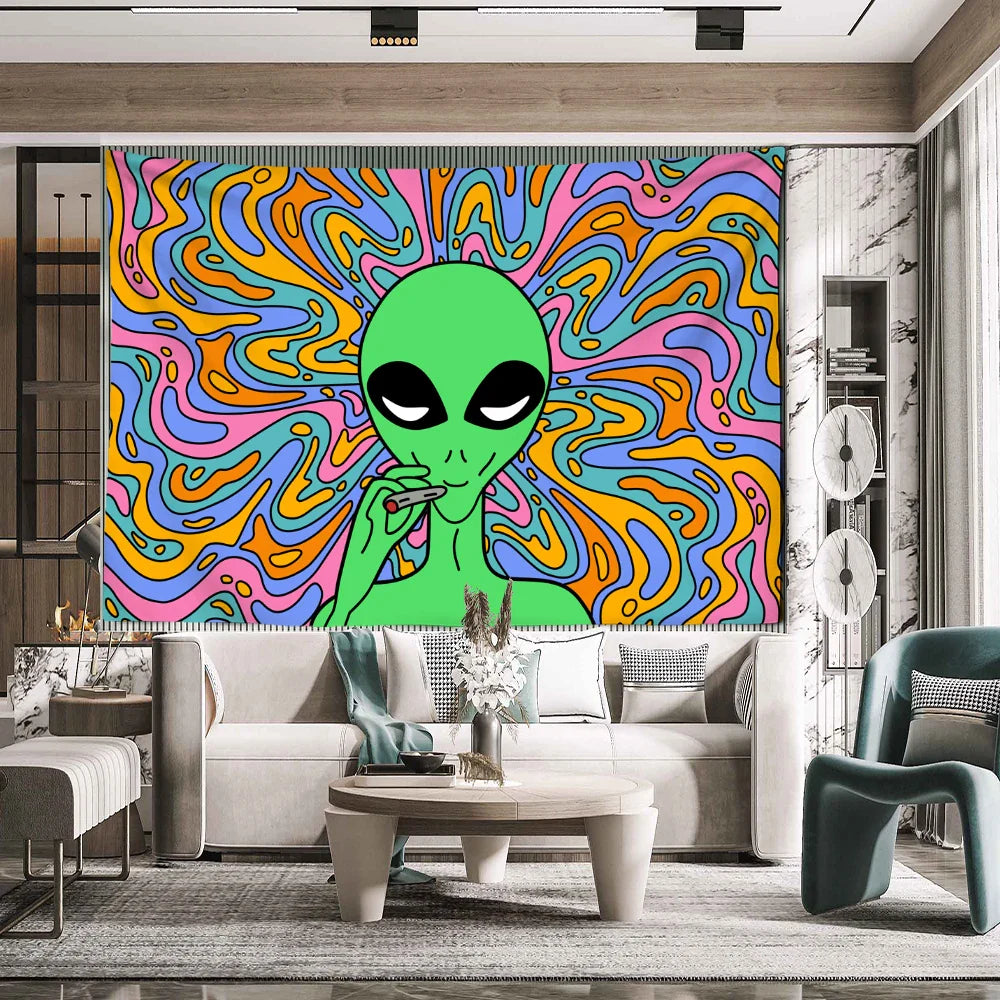 Psychedelic Vertigo Alien Tapestry Wall Hanging Abstract Hippie Tapies Witchcraft Mysterious Bohemian Dormitory Home Decor Lootquake LLC