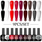 Gel Nail Polish Set, 9-piece, hypoallergenic, fragration-free, washable, advanced gel formulation for home nail and salon use