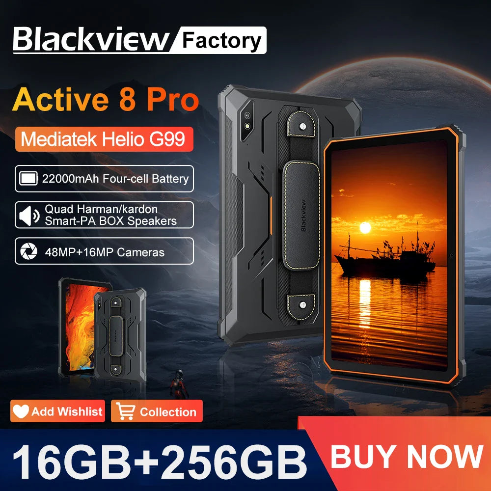 Blackview Active 8 Pro 16GB 256GB Tablet PC 22000mAh Battery Android 13 10.36" inch 2.4K Display 16MP+ 48MP Camera Rugged Tablet Lootquake LLC