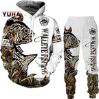 New 3D Fishing Art Print Casual Couple Hoodies Outfits Hip Hop Streetwear Hooded Sweatshirt+Sweat Pants Men's Tracksuit Set Lootquake LLC