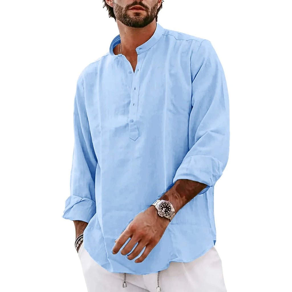 Streetwear Mens Cotton Linen Shirts Casual Lightweight Long Sleeve Henley Shirts for Men Beach Hawaiian Breathable T Shirts Lootquake LLC