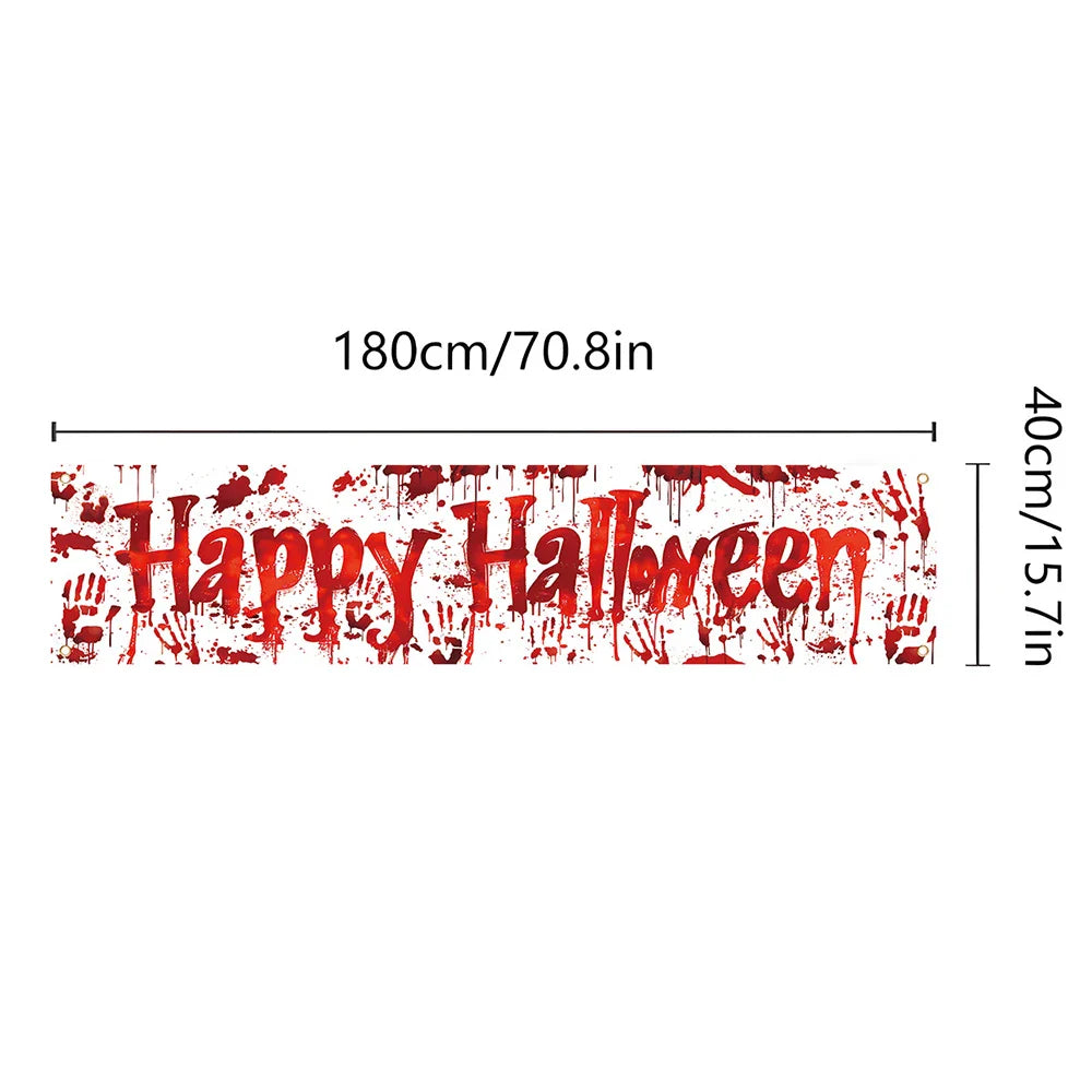 Halloween Theme Party 1.8m Banner Pumpkin Bloodstains Happy Halloween Outdoors Indoor Yard Hanging Decor Supplies Lootquake LLC