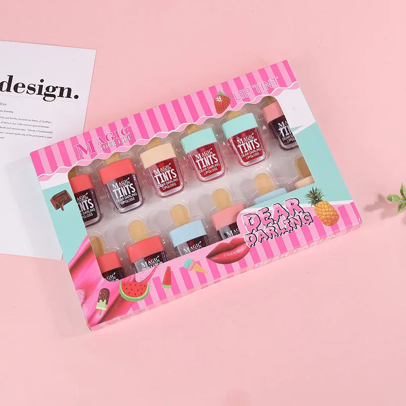Ice cream liquid lip gloss, ice cream liquid lipstick set, dyed lips, long-lasting color development, moisturizing
