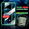 2Pcs Luminous Protective Glass For iPhone 14 13 12 11 Pro Max X XR XS Screen Protector For 7 8 6 Plus SE3 Glowing Tempered Glass  Luminous Glowing Tempered Glass Screen Protector for iPhone Stevvex