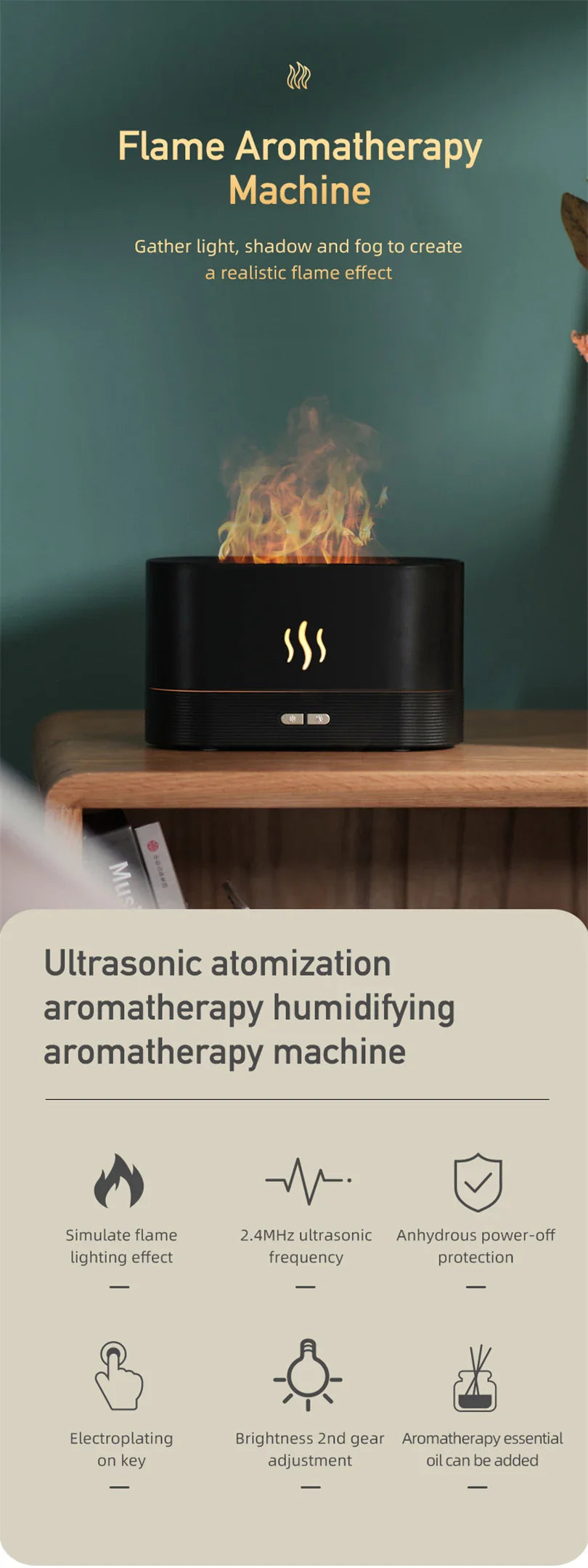 Aroma Diffuser Air Humidifier Ultrasonic Cool Mist Maker With LED Lighting Simulation Colorful Flame Fragrance Machine Lootquake LLC