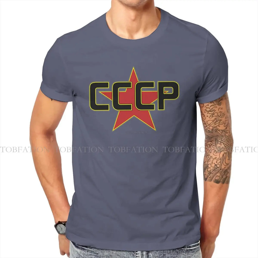 Russian USSR CCCP Creative TShirt for Men Over The Red Star  Round Neck Pure Cotton T Shirt Birthday Gifts Streetwear