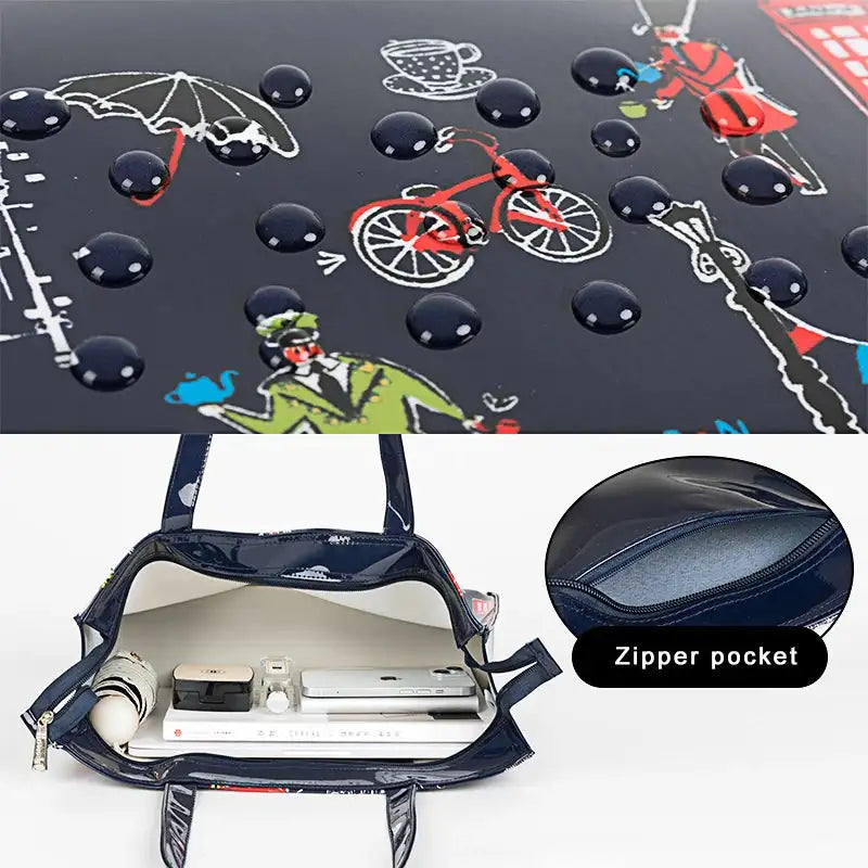 Cartton Print PVC Reusable Women's Shopping Bag Eco Friendly Flower Shopper Handbag Casual Female Student Shoulder Book Purse