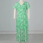 Vestidos Verano Moda 2024 Women's Swing Long Dress Chiffon Floral Short Sleeve Ruffle V Neck Fashion Waist Flowy Dress платье