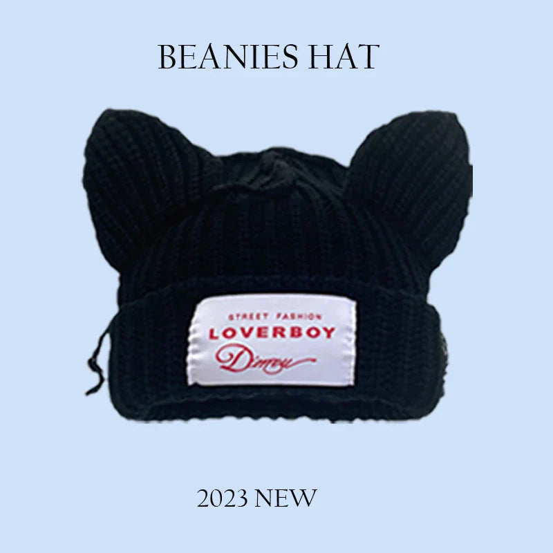 2023 New Long Ear Fox Hat Skullies Beanies Women Cute Rabbit Ears Crochet Knitted Hat Men Winter Hip-hop Warm Cap Christmas Gift Pi-Mart