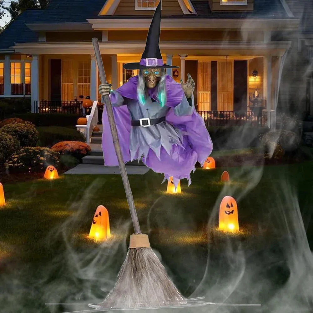 Halloween Props with Terrifying Sounds and Lights Fun Costumes Flying Scary Witch Broom Wizard Decor for Garden Yard Lawn Indoor Lootquake LLC