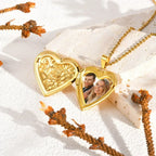Vnox Stainless Steel Heart Locket Necklace Pendant with Photo Frame, Elegant Gold Plated Design Womens Gift