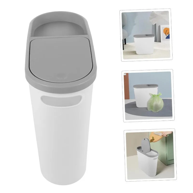 Slim Plastic Trash Bin with Lid,Easy Press-Top,Space Saving Design, Suitable for Bathroom Kitchen Living Room,Simple Solid Color Lootquake LLC