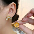 Kiss Jewelry Cute Sweet Flower Round Shape Pearl Rhinestone Stud Earrings for Women Tulip Floral Korean Fashion Earring Gift Lootquake LLC