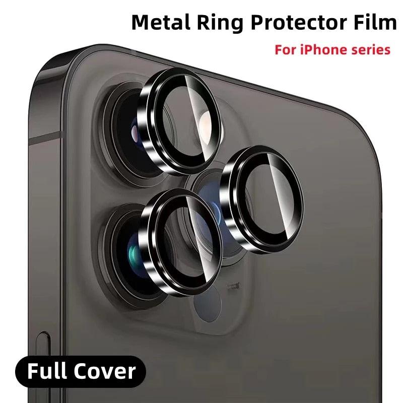 9H Tempered Glass Camera Cover Screen Protector Metal Individual Ring For iPhone Phone Glitter Camera Lens Protector Film For iPhone 14 13 12 11 Pro Max Luminous Lens Metal Glass Protective Cover Stevvex
