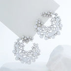 Vintage Rhinestone Firework Stud Earrings for Women Elegant Double Row Imitation Pearl Earring Girl Party Wedding Jewelry
