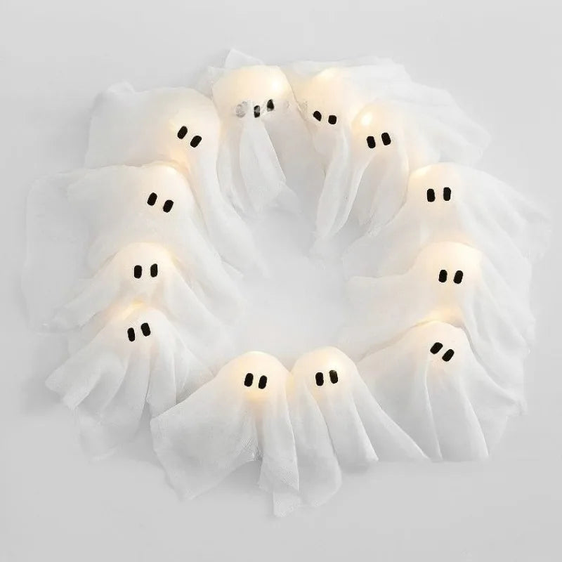 Modern Lit Ghosts Wreath Aesthetic Halloween Home Decor Luxury Wall Decoration Cute Halloween Wall Decors Interior Decorations Lootquake LLC