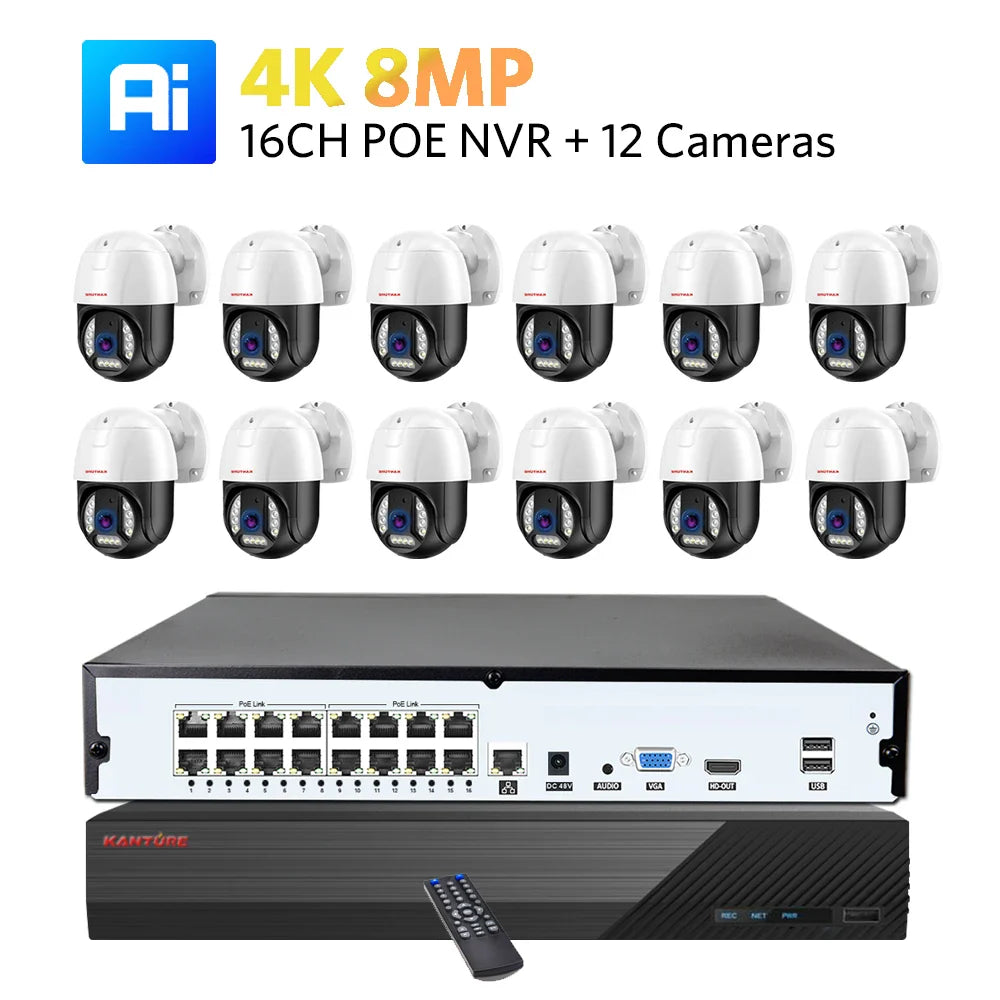 XMEYE 16CH POE NVR Kit 4K PTZ Security Camera System 8MP Ai Face Detect Two Way Audio Waterproof Colorfull Night Vision Camera Lootquake LLC