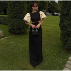 Elegant Puff Sleeve Long Dress For Women 2025 Sexy Hollow Out Waist Evening Party Dresses Female Vacation Lady Chic Beach Robe
