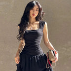 Ruched Bodycon Maxi Dress | Y2K Square Neck Slip Dress -femstylo