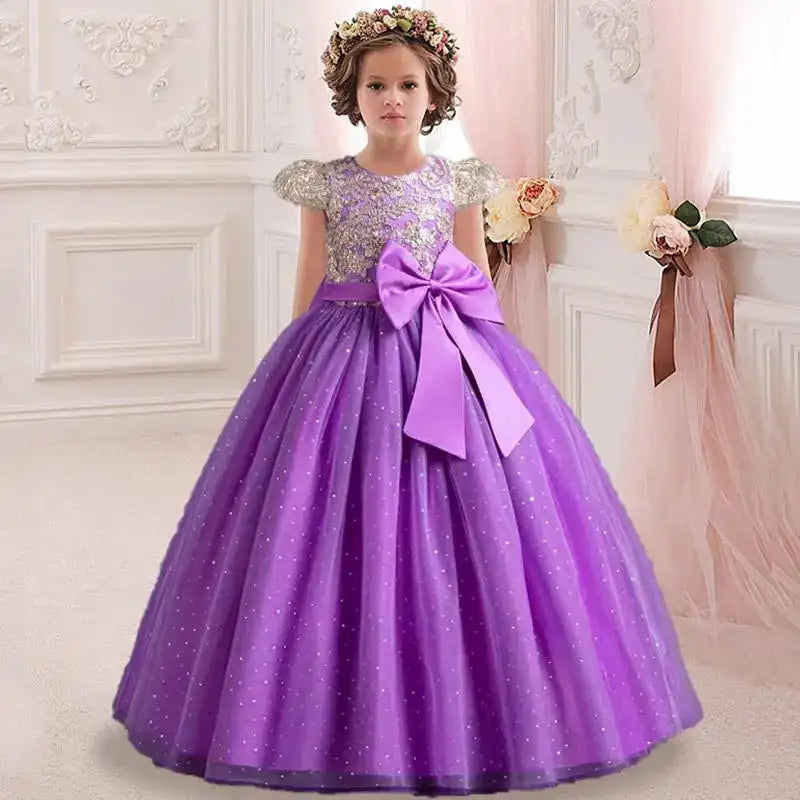 New Christmas Party Princess long dress children's dress children's gauze lace birthday party dinner ball big butterfly dress