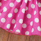 Toddler 1-5 Year Old Girl Round Neck Flying Sleeve Top+Dot Bow Strap Skirt Piece Suitable for Travel and Travel Girl Summer Set