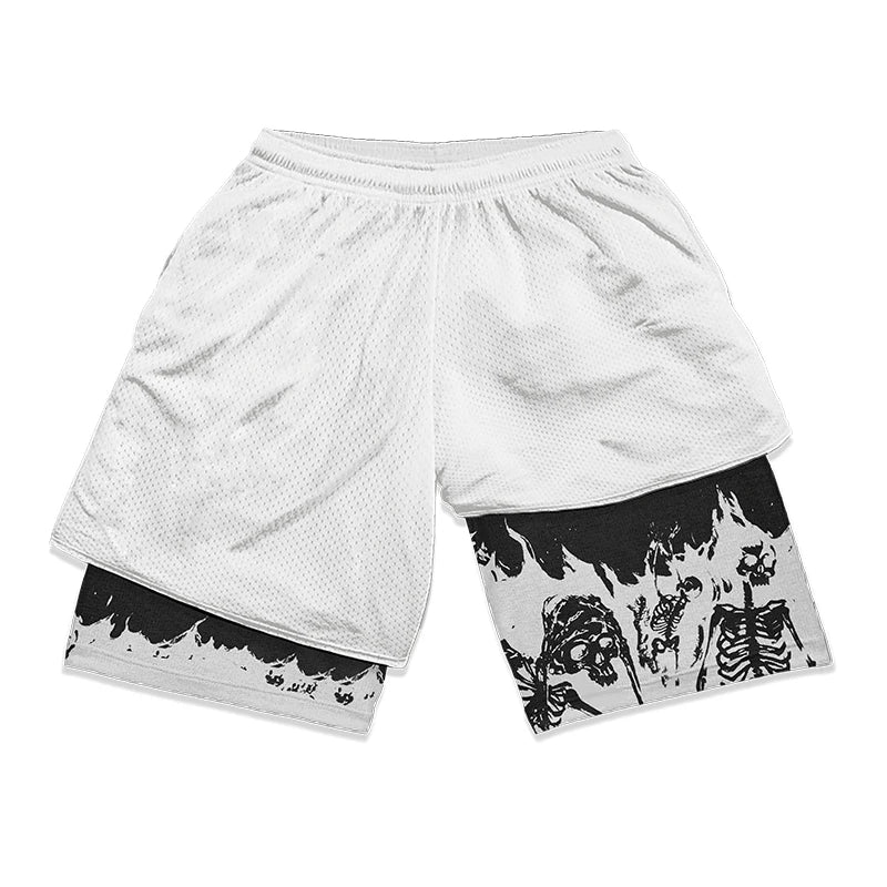 Berserk Skull Print 2 in 1 Running Workout Shorts