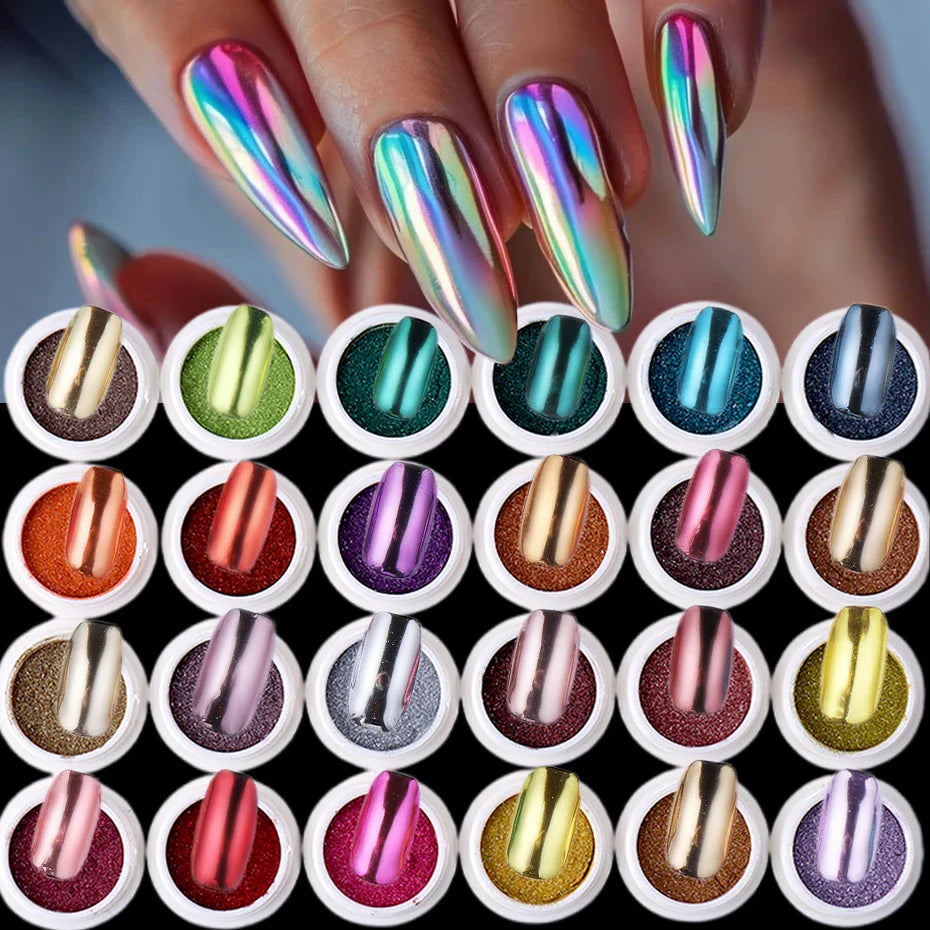 24/45 colors Mirror Chrome Nail Glitter Powder Metallic Effect Dust Holographic UV Gel Polish Manicure Decoration Nail Supplies Lootquake LLC