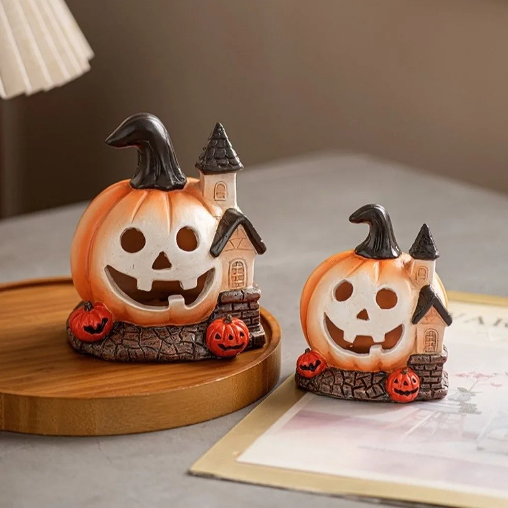 Decorative Resin Halloween Pumpkin House Unique Handmade Haunted House Ornaments Scary Pumpkin Figurine Festival Decor