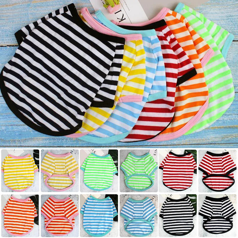 Stripe Spring Dog T-shirt Soft Small Medium Dog Puppy Clothing Shirt Vest Printed Pet Dog Puppy Vest T-shirt Dog Cloth Pi-Mart