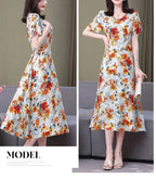 New Fashion Casual 2024 Summer Elegant Dresses For Women O-Neck Print Vintage Short Sleeve Dress Loose Women Clothing
