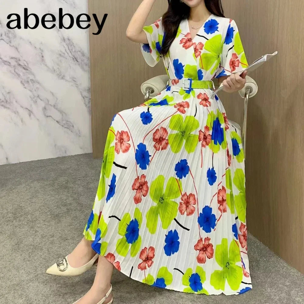 Women Dress Fashion Vintage Ins Bandage Slim Waist A-line Long Dress Vacation Beach Summer Outfits Lady Robe Femme Lootquake LLC