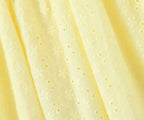 YENKYE Sexy Elegant Women Hollow Out Embroidery Yellow Sling Mini Dress Low Waist Lace Up Bandage Party Dresses Birthday Robe