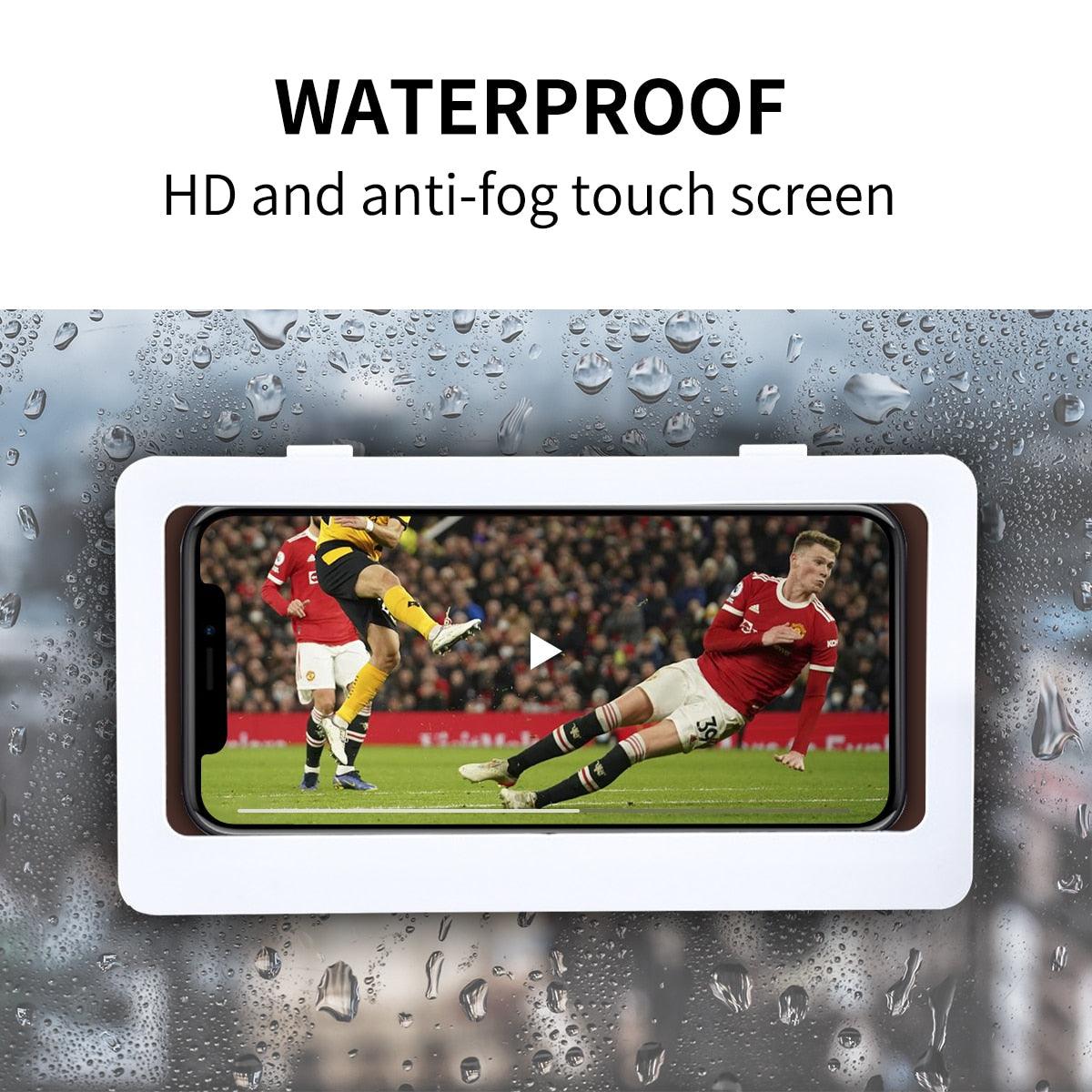 White Phone Holder Waterproof Phone Case Bathroom Shower Phone Holder Stand Box Wall Mounted Shower Case Bracket Full Body Waterproof Shockproof Phone Case Clear Protective Cover Case Stevvex