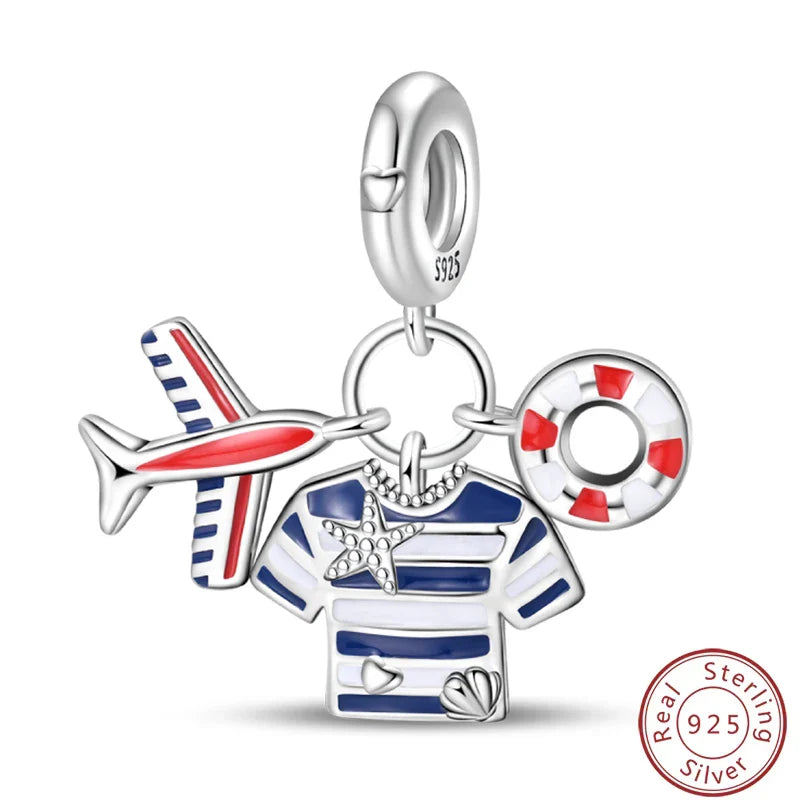 S925 Sterling Silver Princess Golf Hamster Camera Travel Three Piece Set Charms Beads 3mm DIY Fine Jewelry Making Lootquake LLC