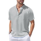 New Mens Henley Short Sleeve Casual Shirt Summer Cotton Shirts Beach Shirts Banded Collar Tshirts lightweight Shirts with Pocket Lootquake LLC