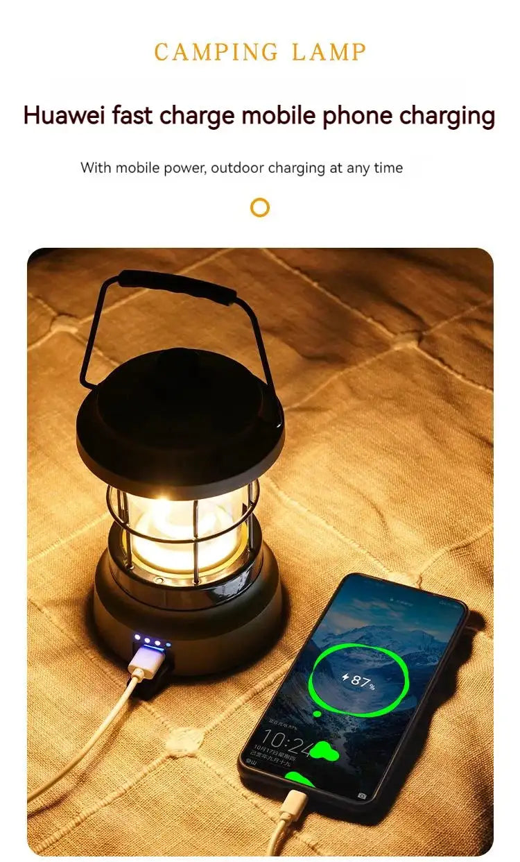 Retro Lamp Portable Camping Lantern USB Recharge Camping Tent Travel Light Vintage Outdoor Lighting Camping Equipment Flashlight