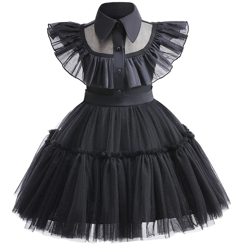 Halloween Wednesday Cosplay Costume 0-6-year-old Baby Fashion Hollow lace princess dress carnival girls black evening dress Lootquake LLC