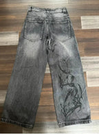 2024 New American Trend Retro Hip-hop Embroidery Pattern Baggy Jeans For Men And Women Y2K Harajuku Gothic Wide Pants Streetwear Lootquake LLC