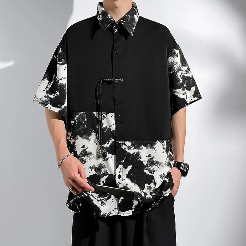 M-5XL Plus Size Mens Short Sleeve Shirt Chinese Traditional Tai Chi Kung Fu Mandarin Collar Frog-Button Clothes Summer Tops Man Lootquake LLC
