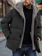 Winter Windproof Men's Faux Jacket Casual Polyester Coat with Detachable Hood Zip-Up Front Long Sleeves & Pockets Winter Clothes Pi-Mart
