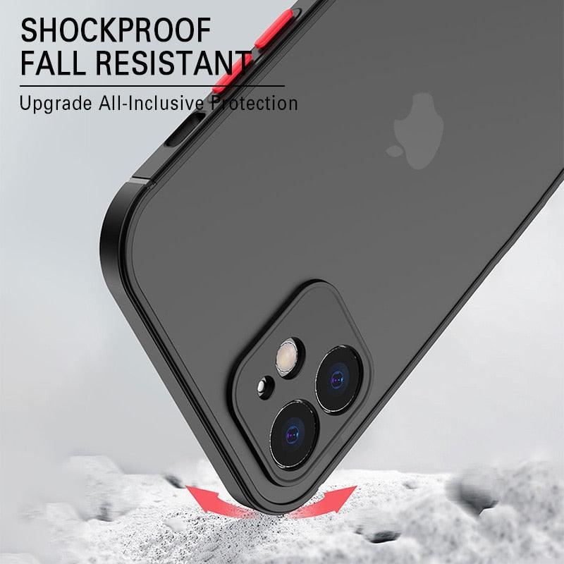 Luxury Shockproof Armor Case For iPhone 11 12 13 14 Pro Max Mini X XR XS Soft Silicone Bumper Clear Hard Cover Shockproof Soft Flat Side Bumper Translucent Hard Back Slim Phone Case Stevvex
