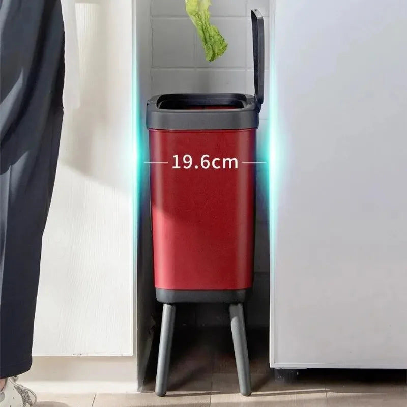 Trash Can Large Capacity Kitchen High Foot with Lid Press Type Waste Bin Kitchen Garbage Container Office Plastic Trash Can