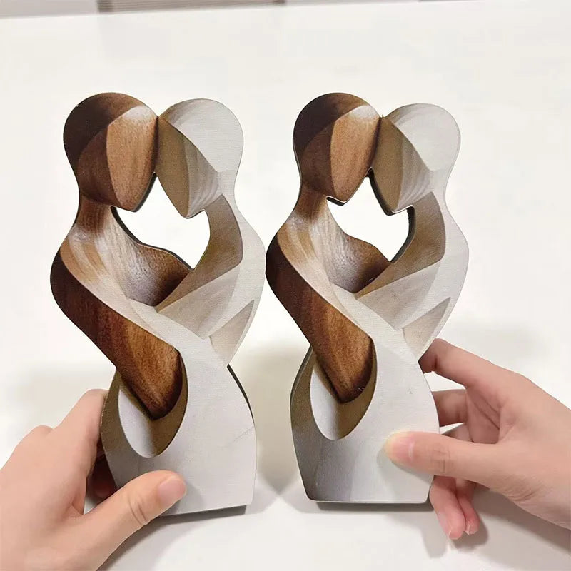 2d Flat Elegant Wooden Couple Statue-modern Home Decor, Artificial Wood,ideal For Living Room,bedroom,or Office