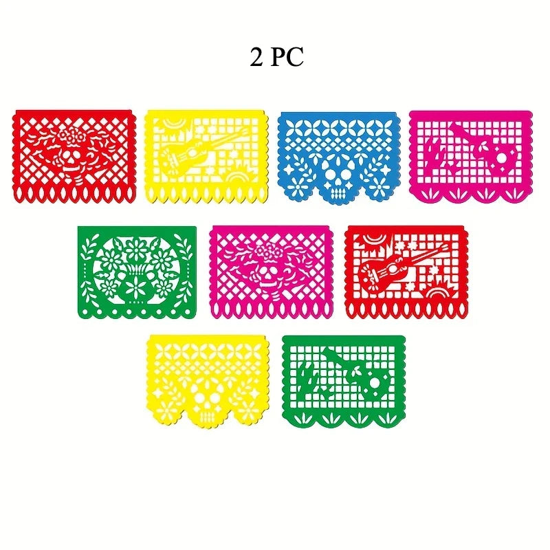 4 PCS Mexican Party Banners,  Plastic Papel Picado Mexico Decor, Easter Decor, ,  Day of The Dead Decoration, 18 Feet Total  ﻿ Lootquake LLC