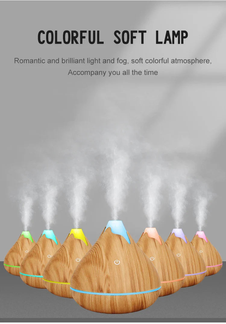 350ML USB aroma oil diffuser wood electric humidifier ultrasonic air humidifier mini aromatherapy LED light mist maker for home Lootquake LLC