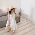 Girls Cotton Solid White Dress Ruffles Kids Strap Dress Summer Sleeveless Toddler Baby Long Dress Girl Clothes 1-6Y Kleid/robe