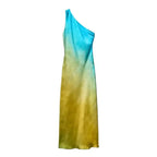 Gradient Long Dress Women Elegant One Shoulder Sleeveless Party Dress Female 2024 Summer Backless Tie-dye Lady Mermaid Robe